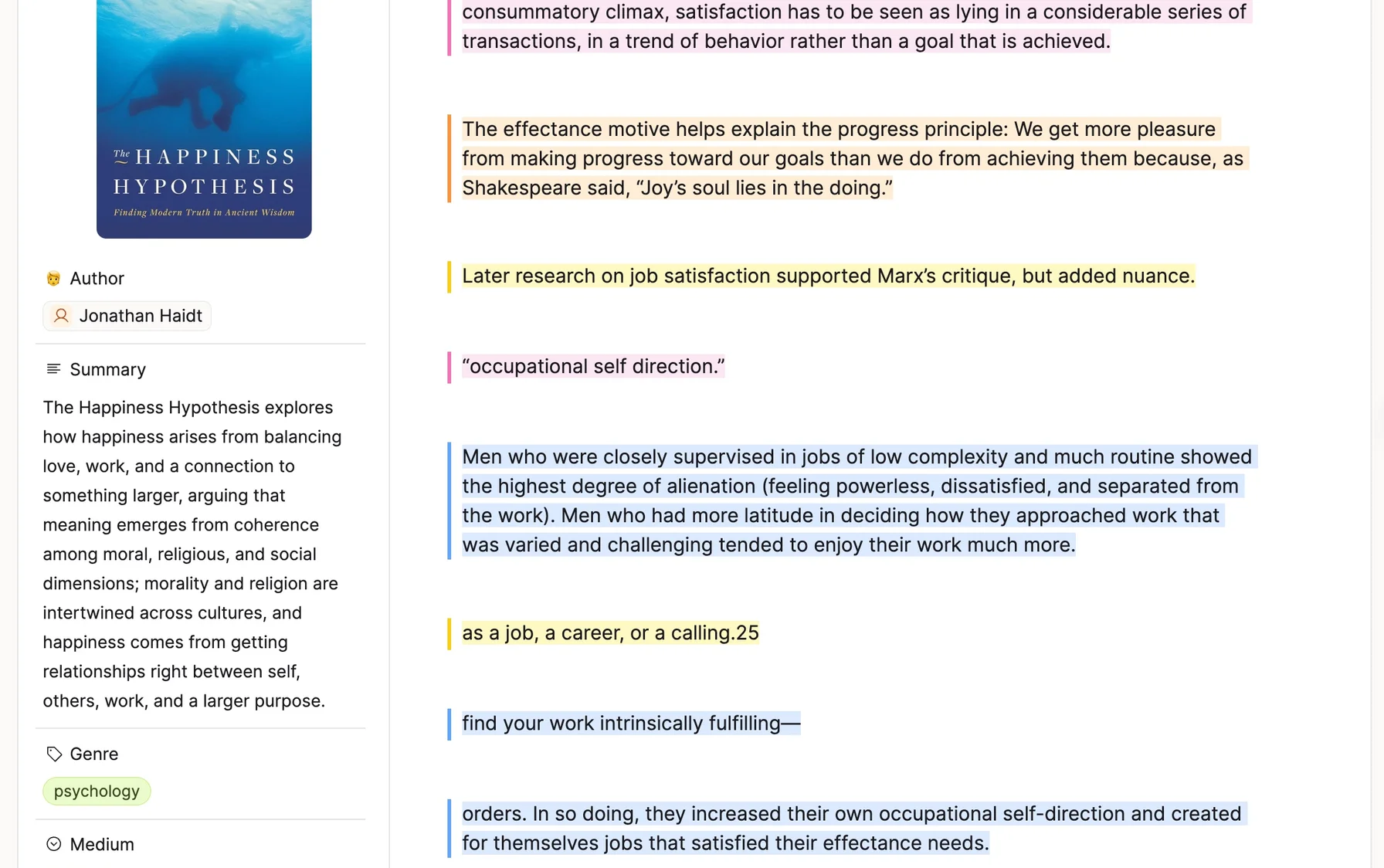 Book object with Kindle highlights organized by chapter