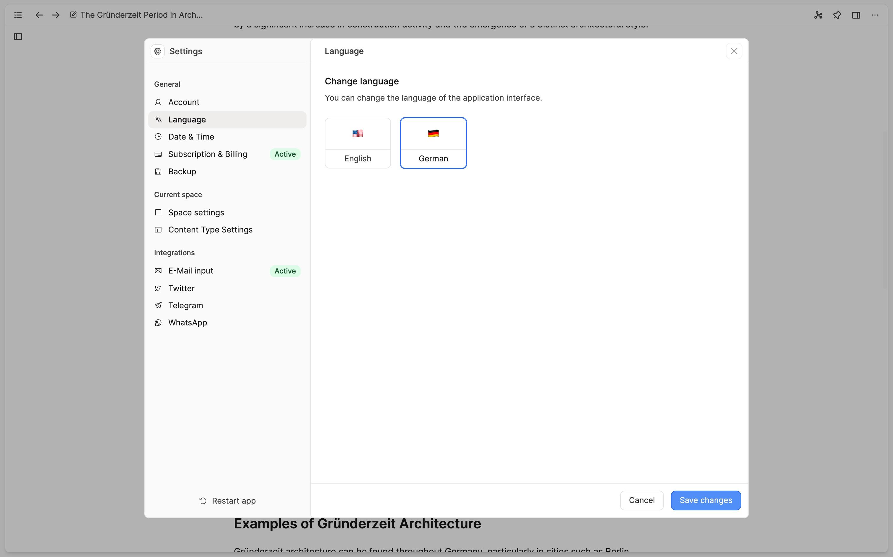 Screenshot of confirm changes