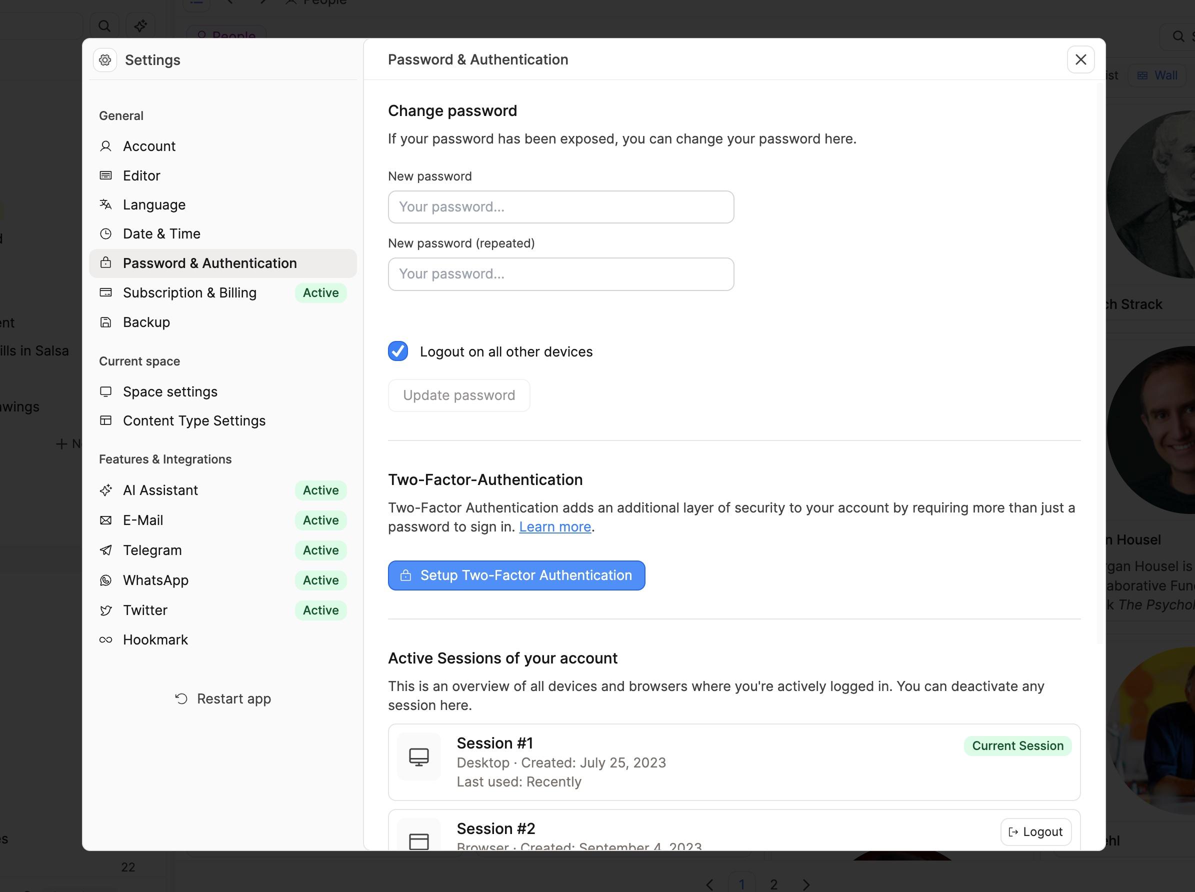 2FA settings