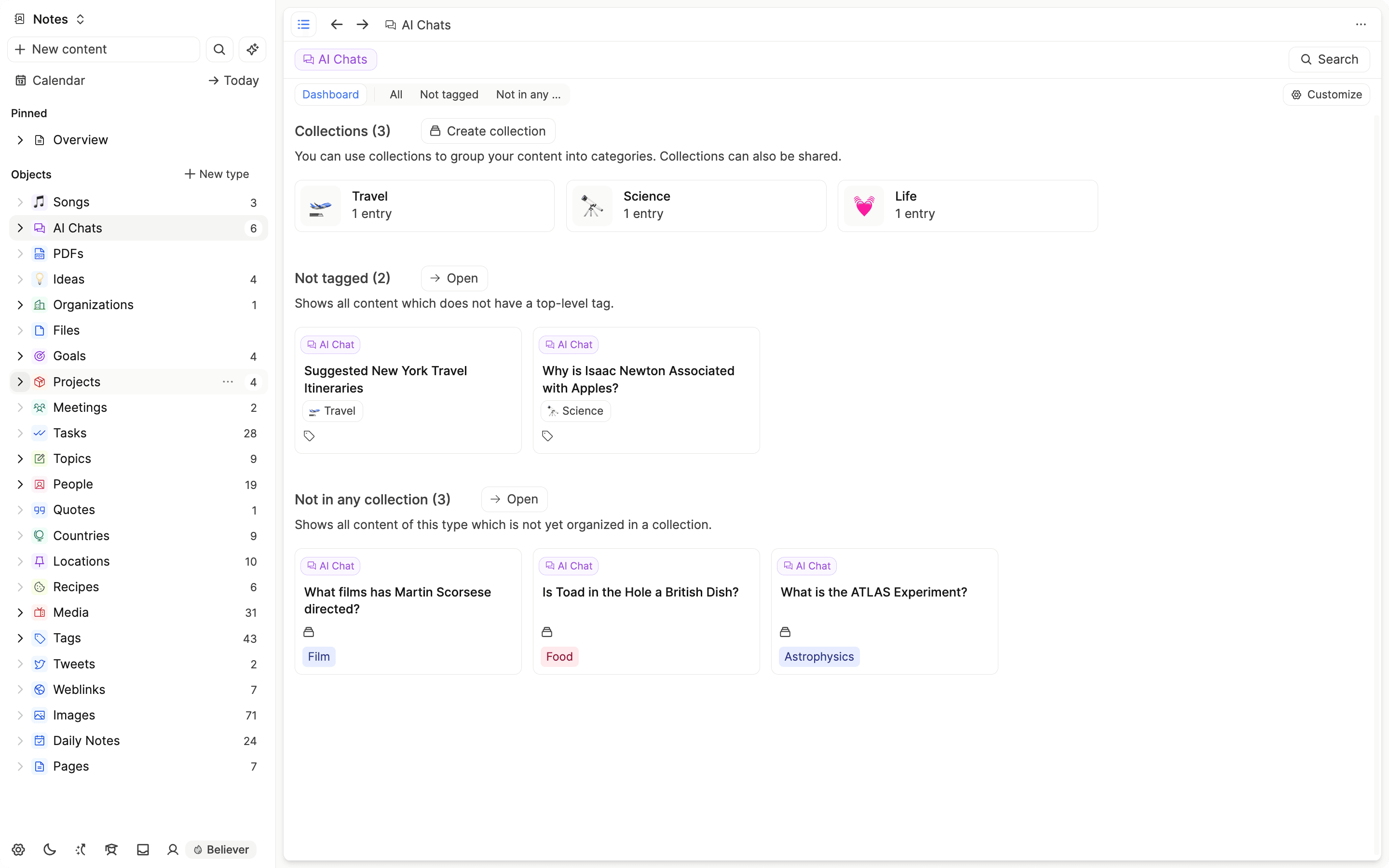 AI chats dashboard