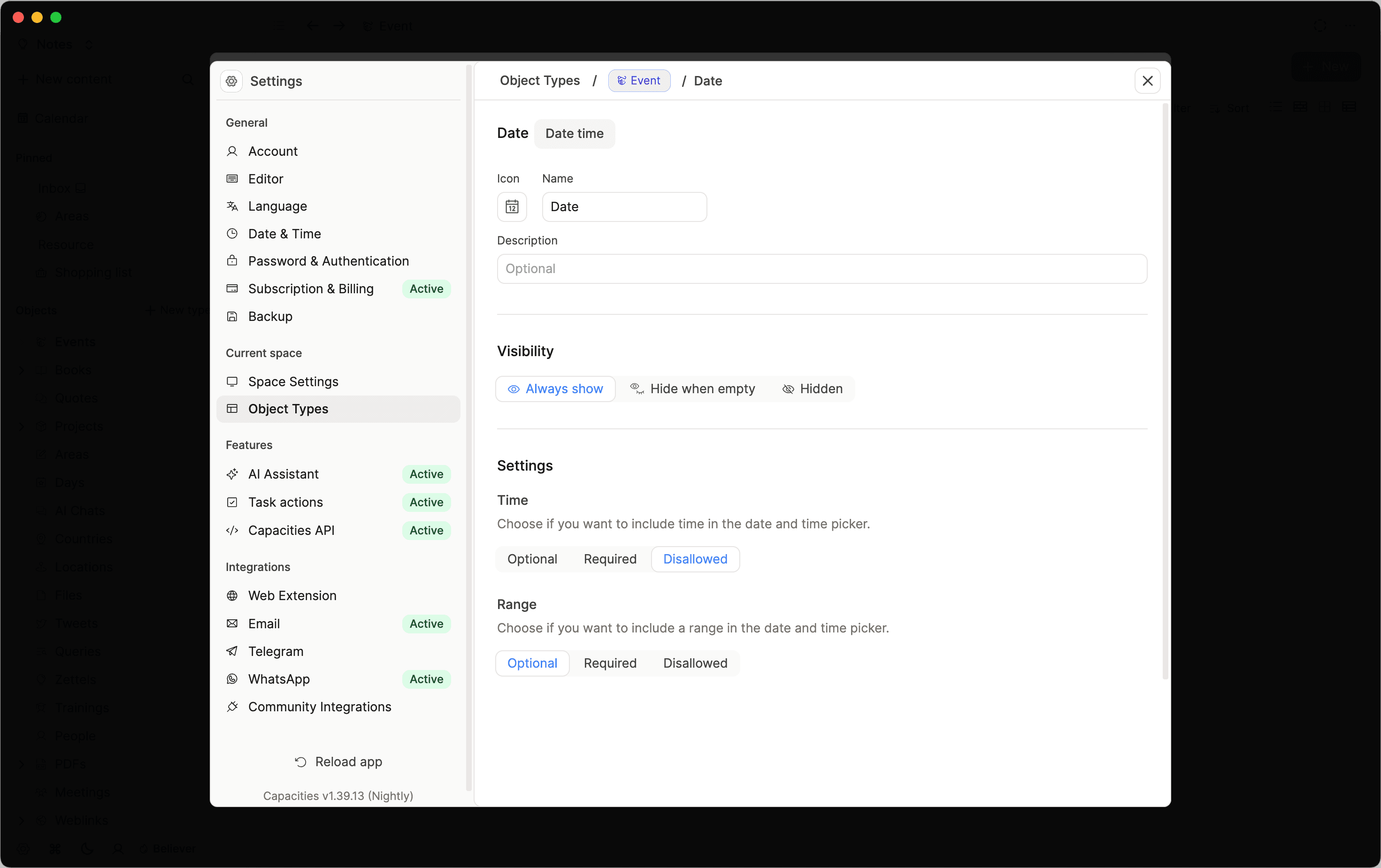 Date property settings