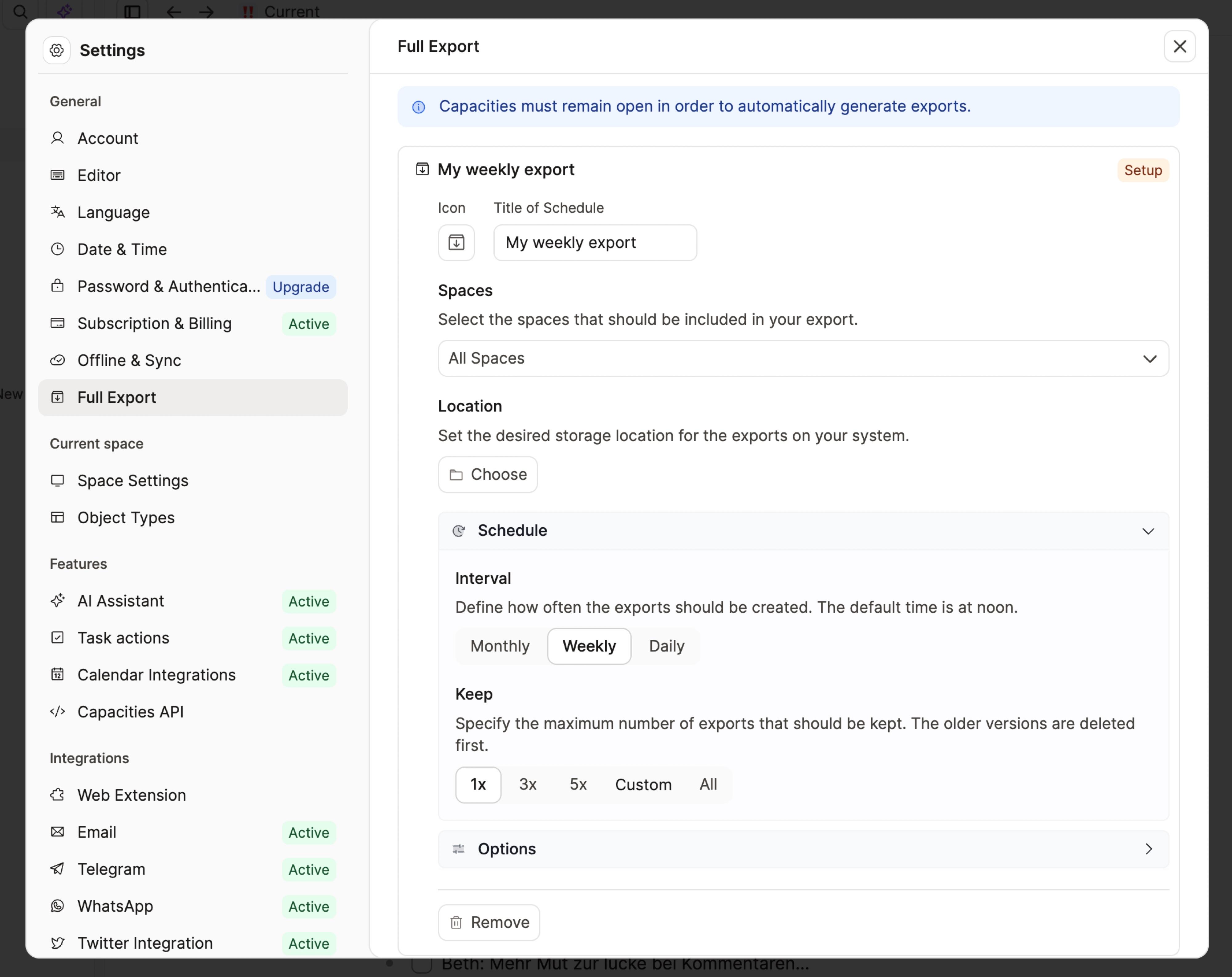 Automated export