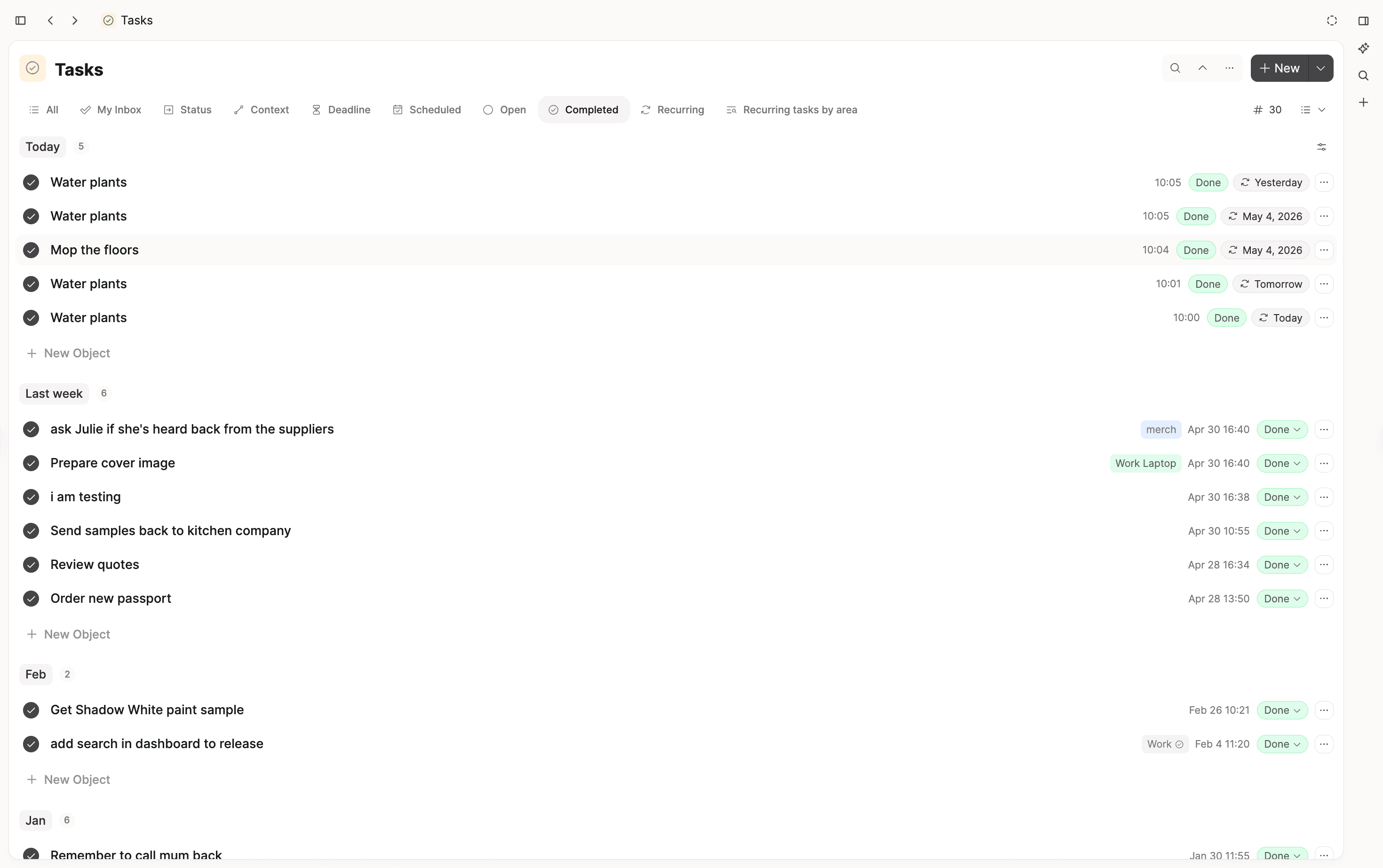 recurring tasks completed