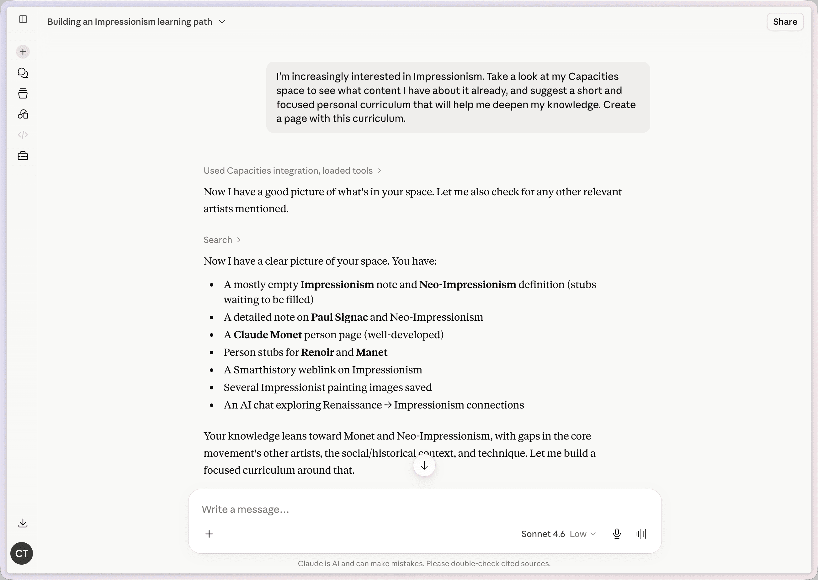Building a curriculum in Claude