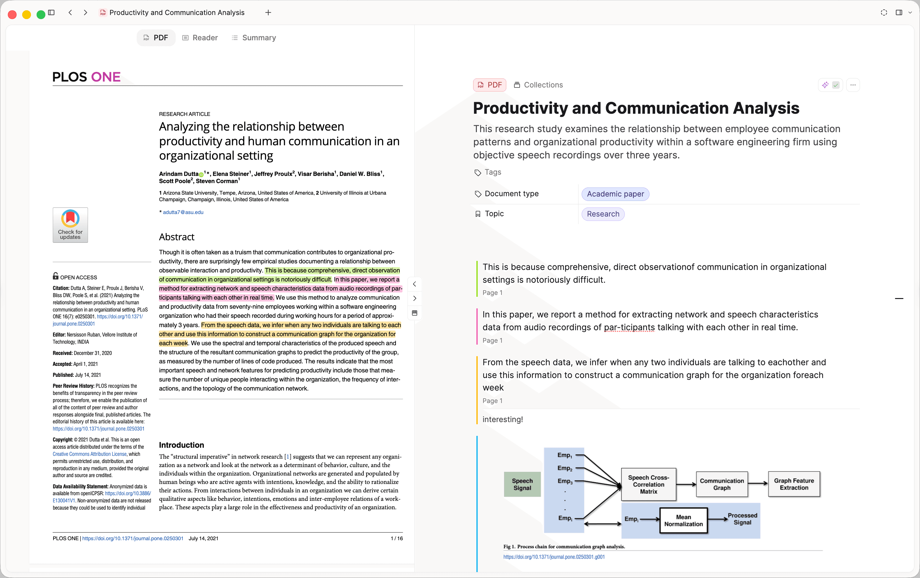 Annotating a PDF with colored highlights and notes