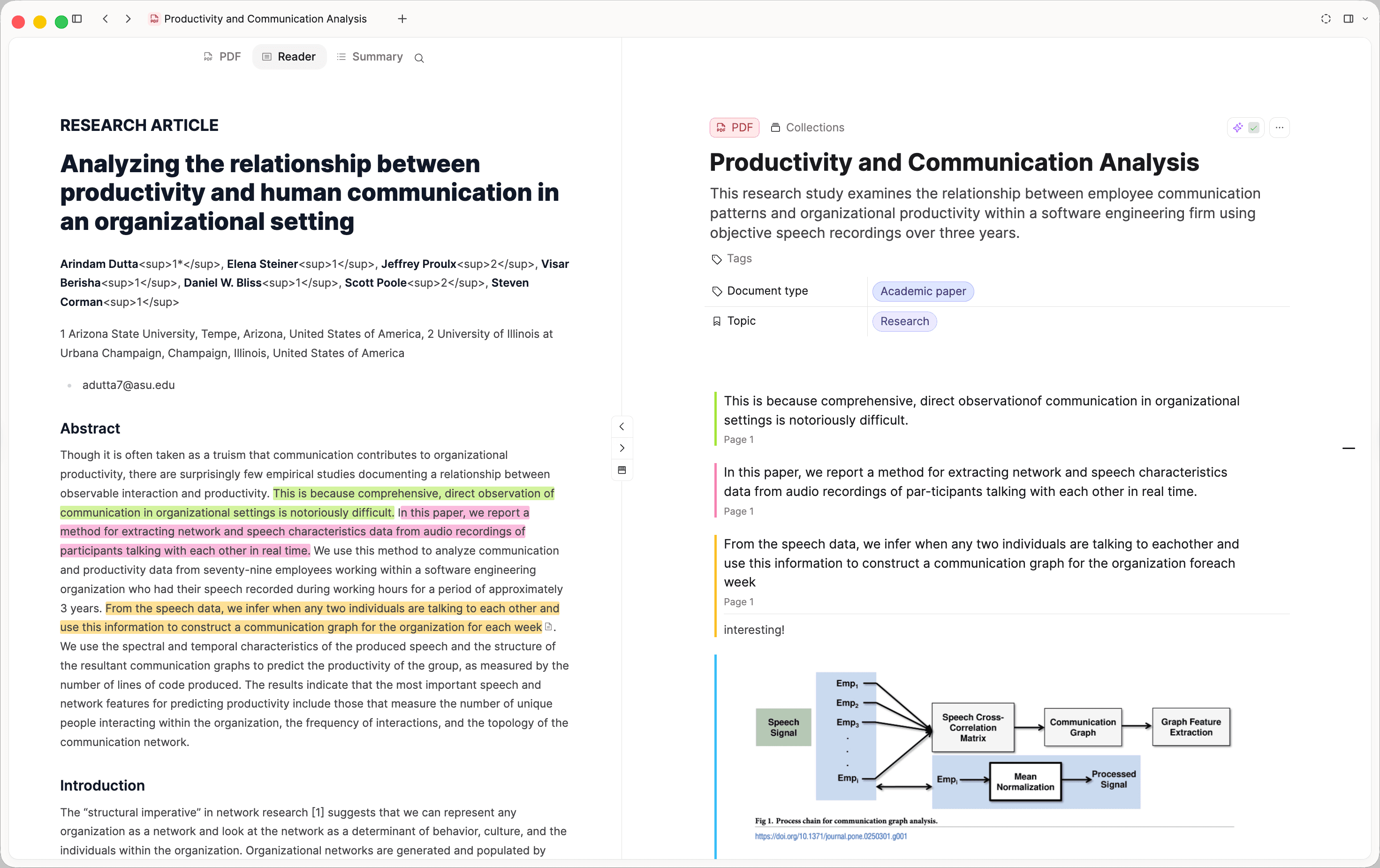 PDF reader view with highlights