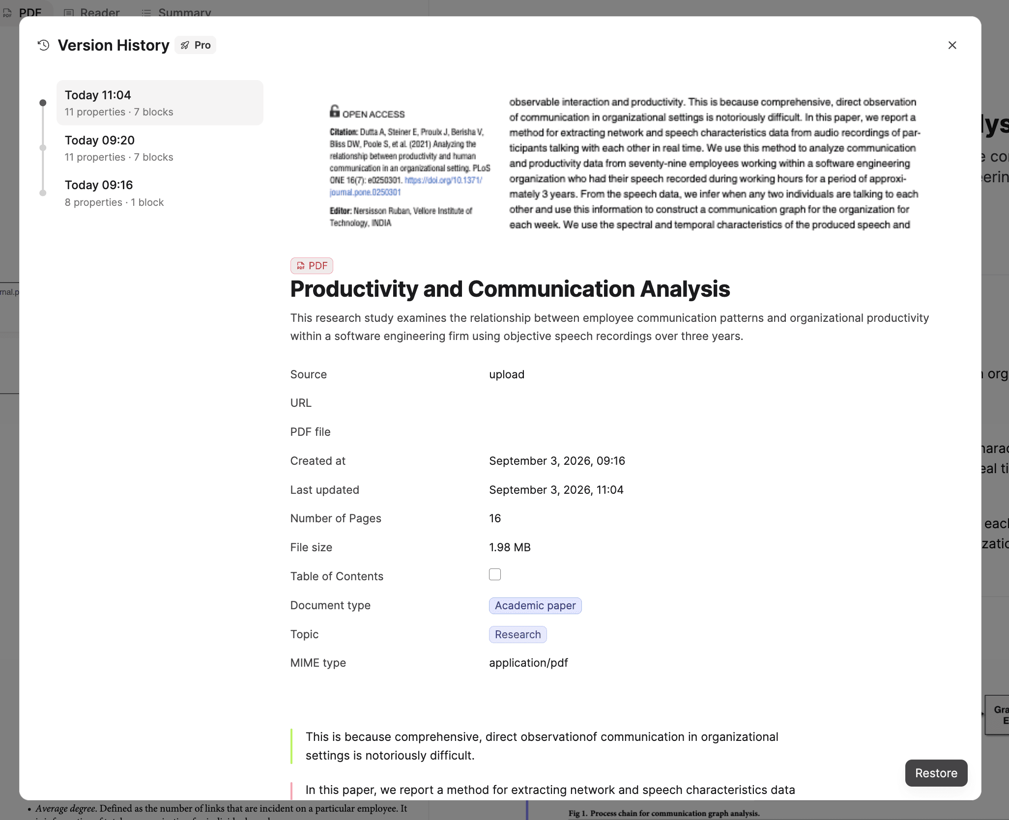 Version History preview and restore