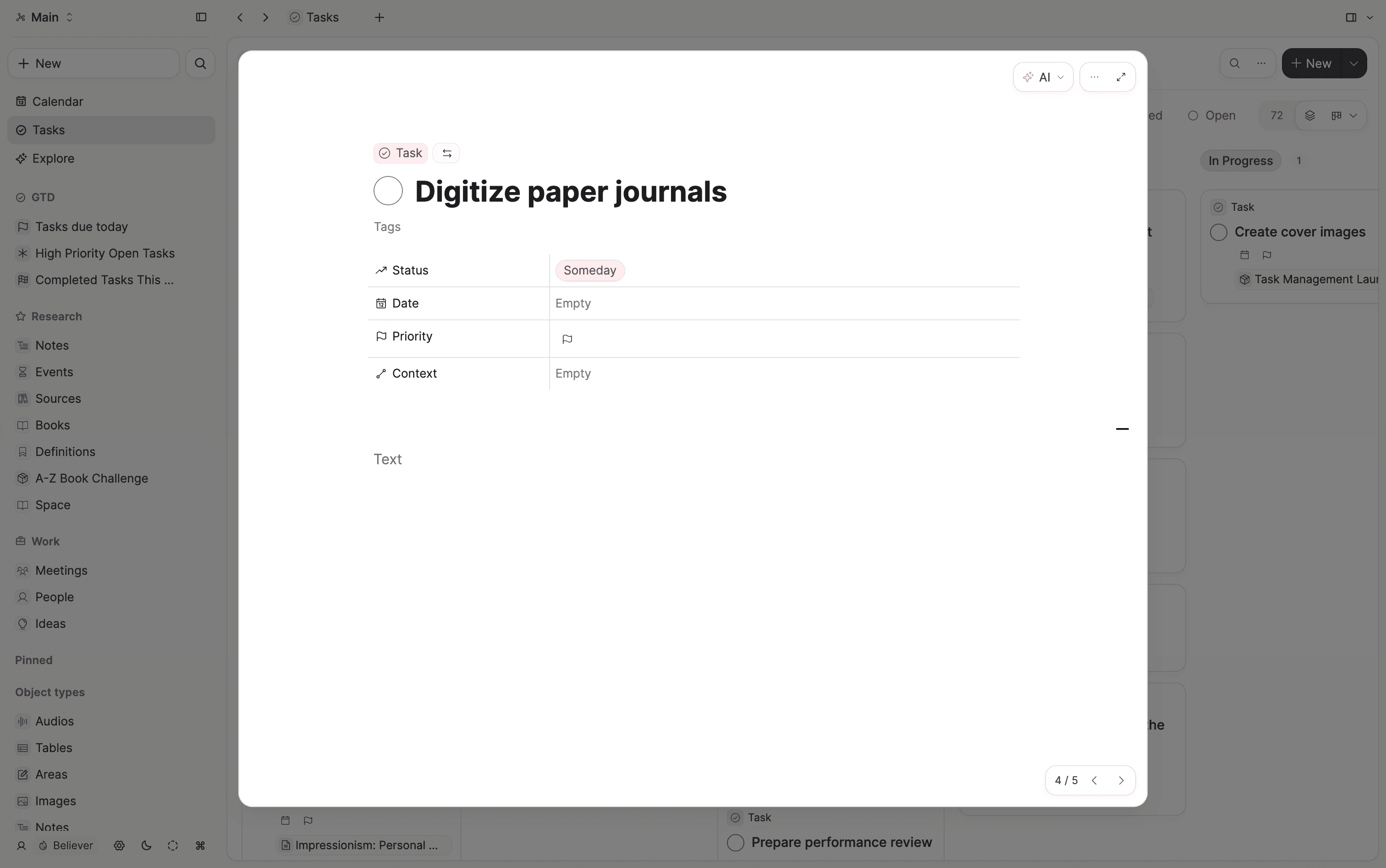 An object preview with a breadcrumb and step-through navigation