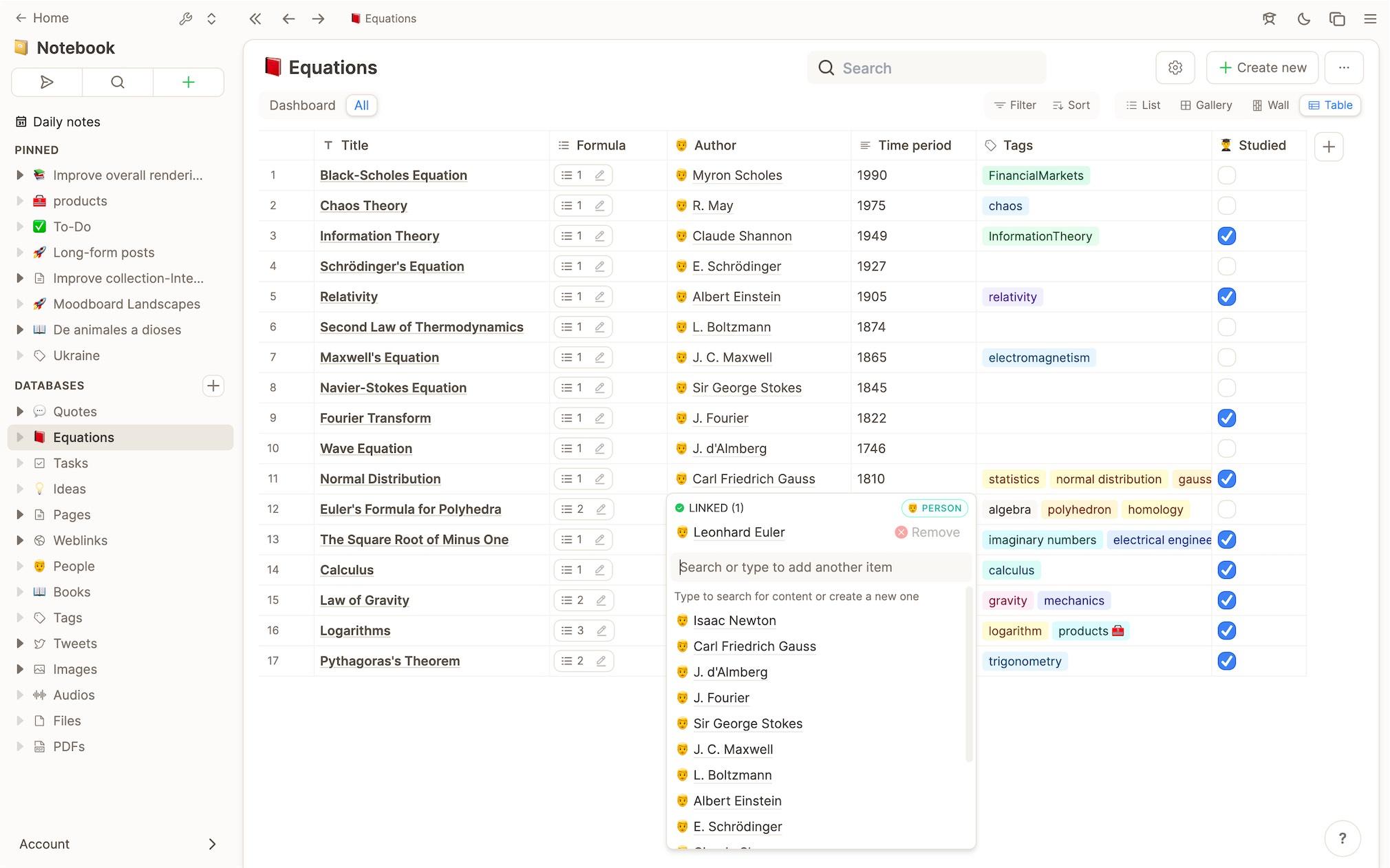 Screenshot of the new table view