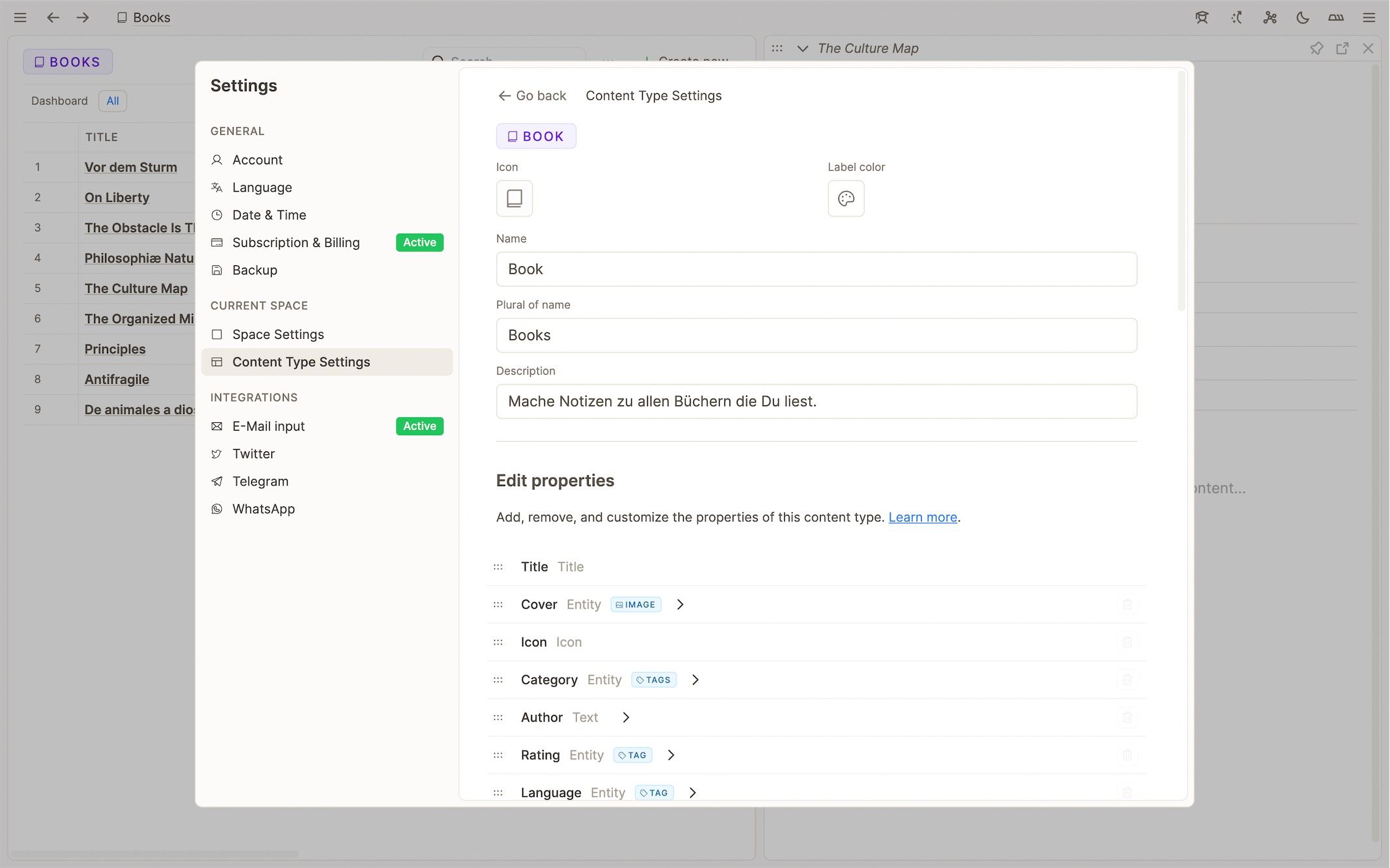 Object type settings