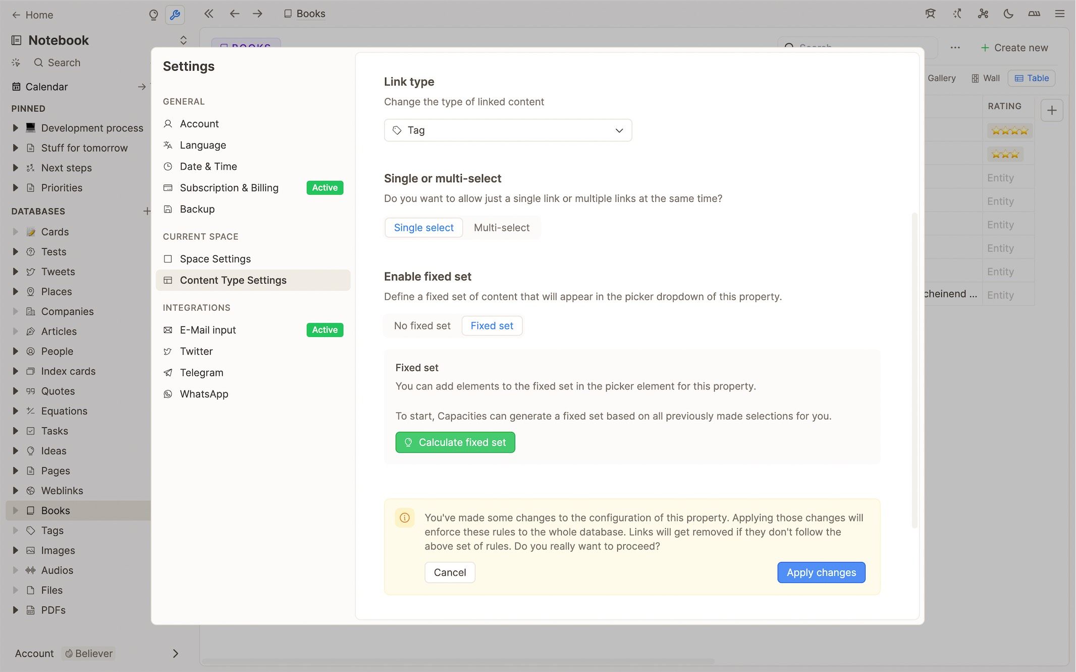 Property settings fixed set