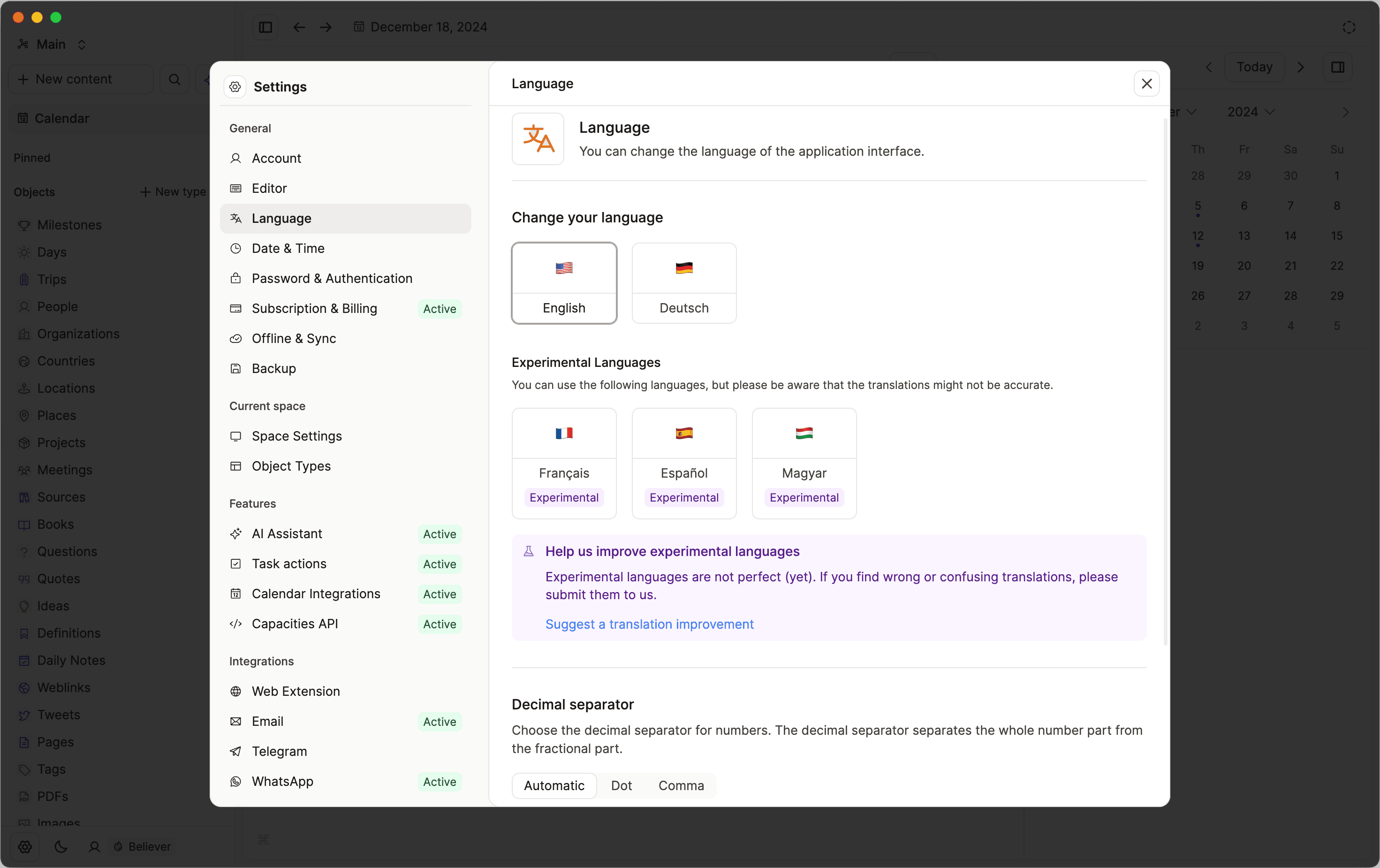Experimental languages