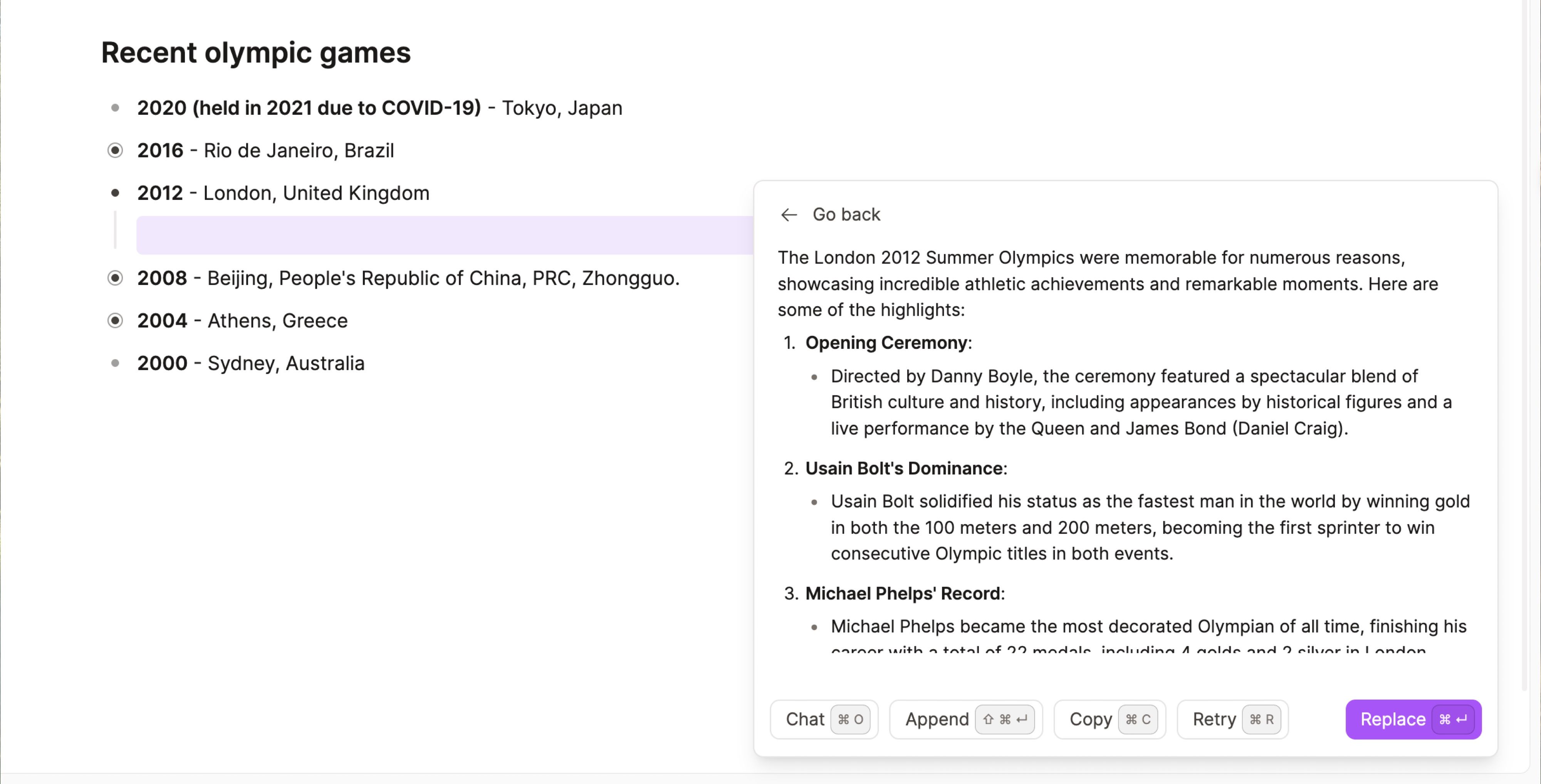 Example of the AI editor