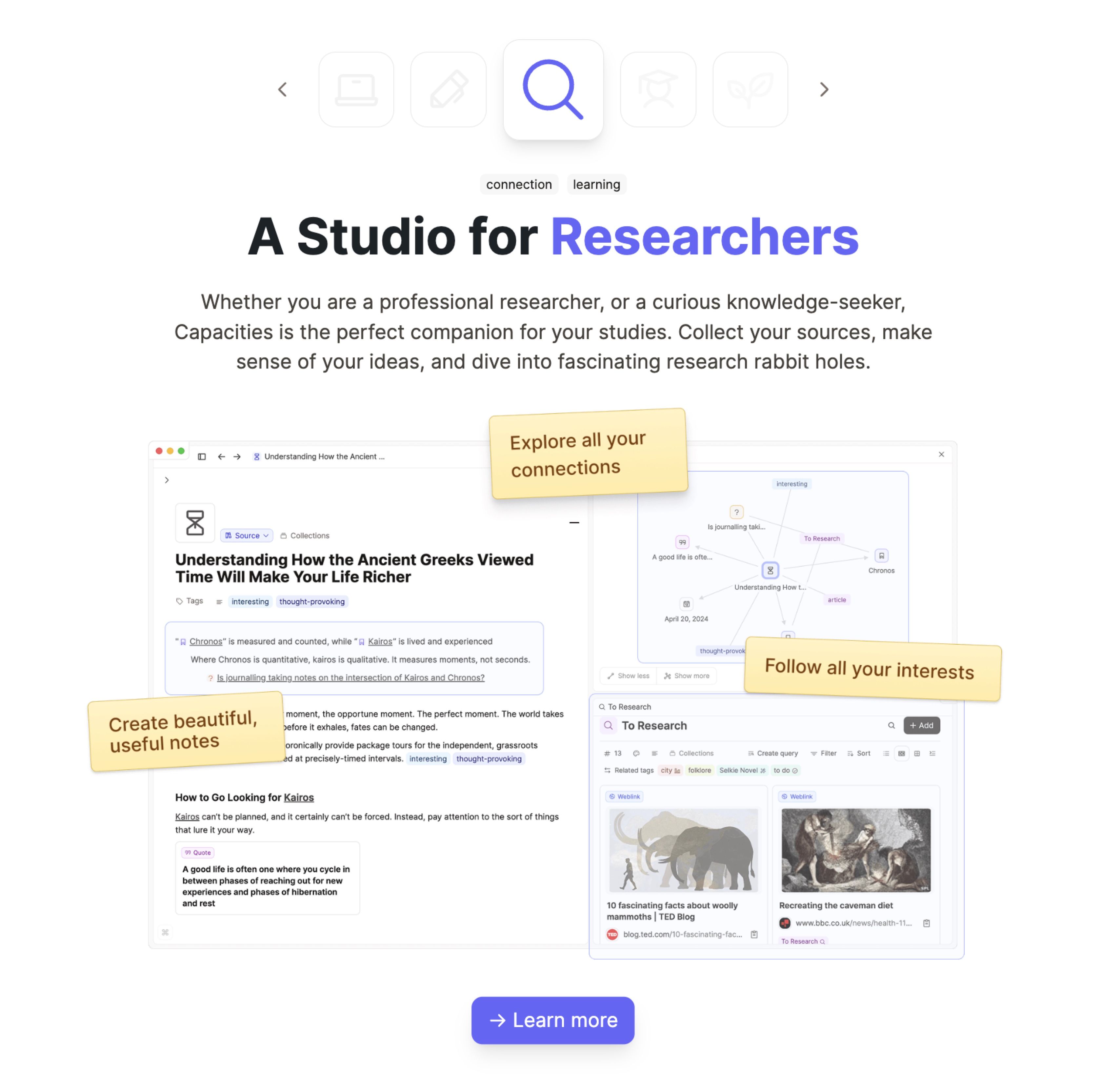 Landing page with personas