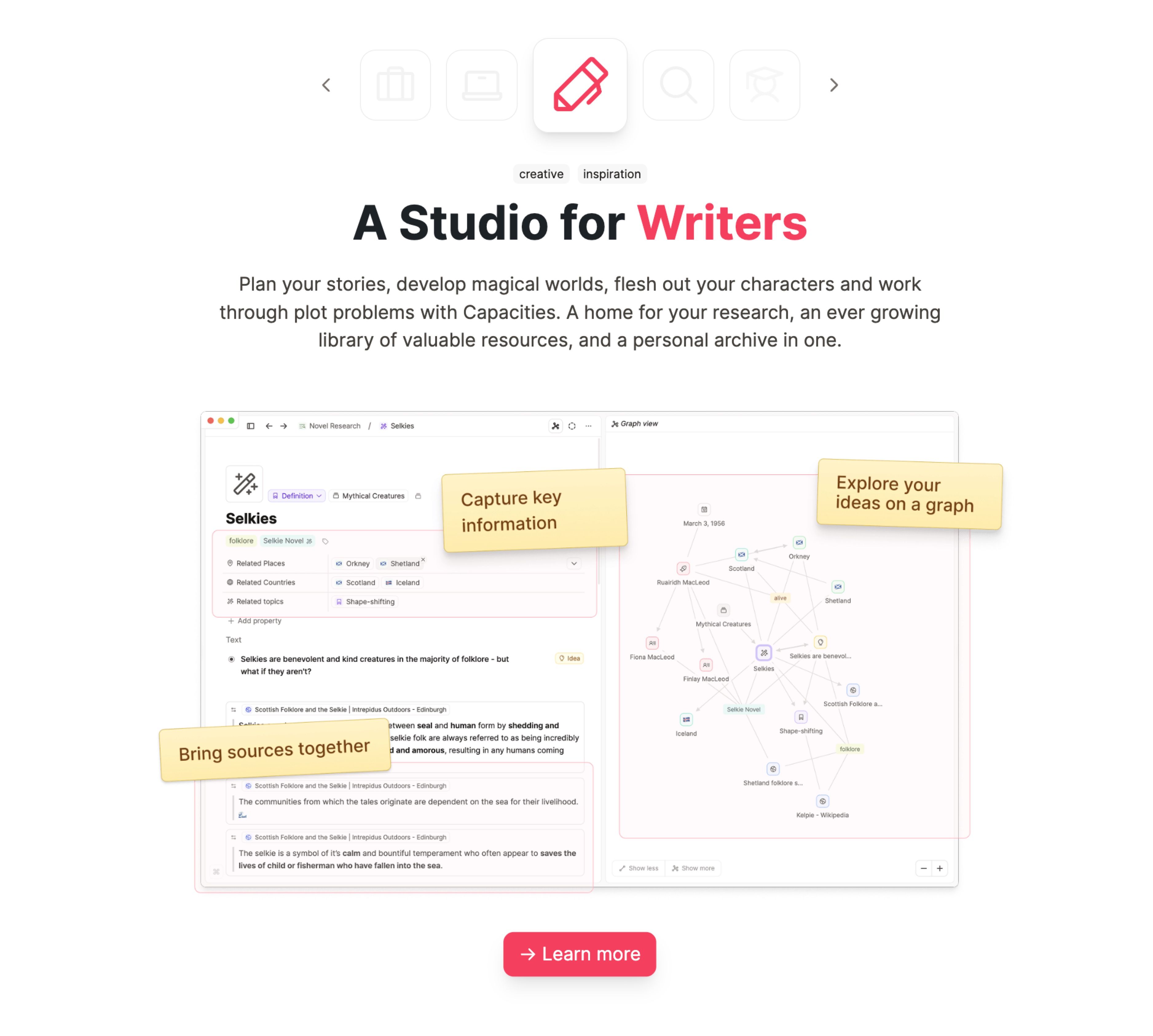 Landing page with personas