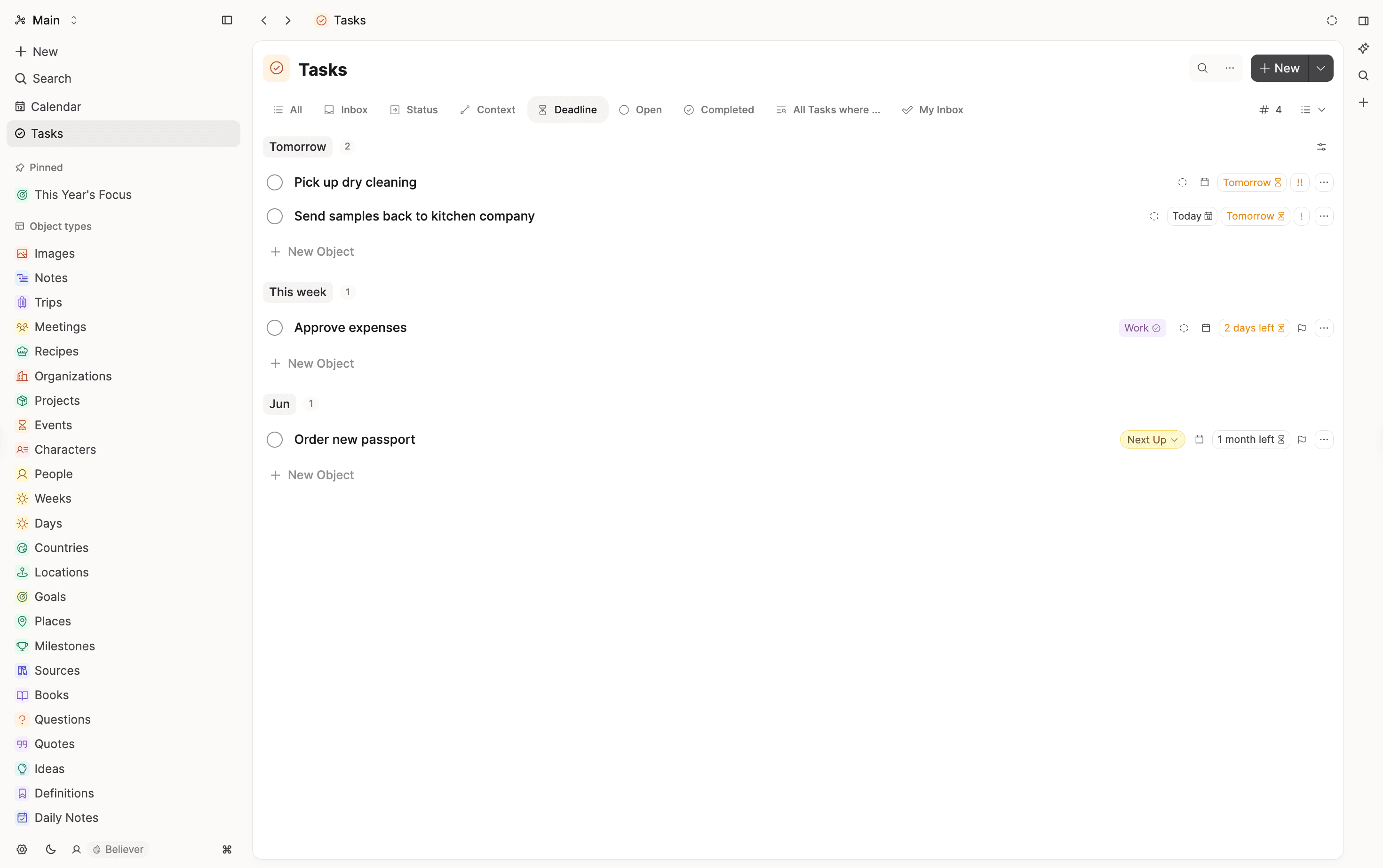 Task deadlines overview