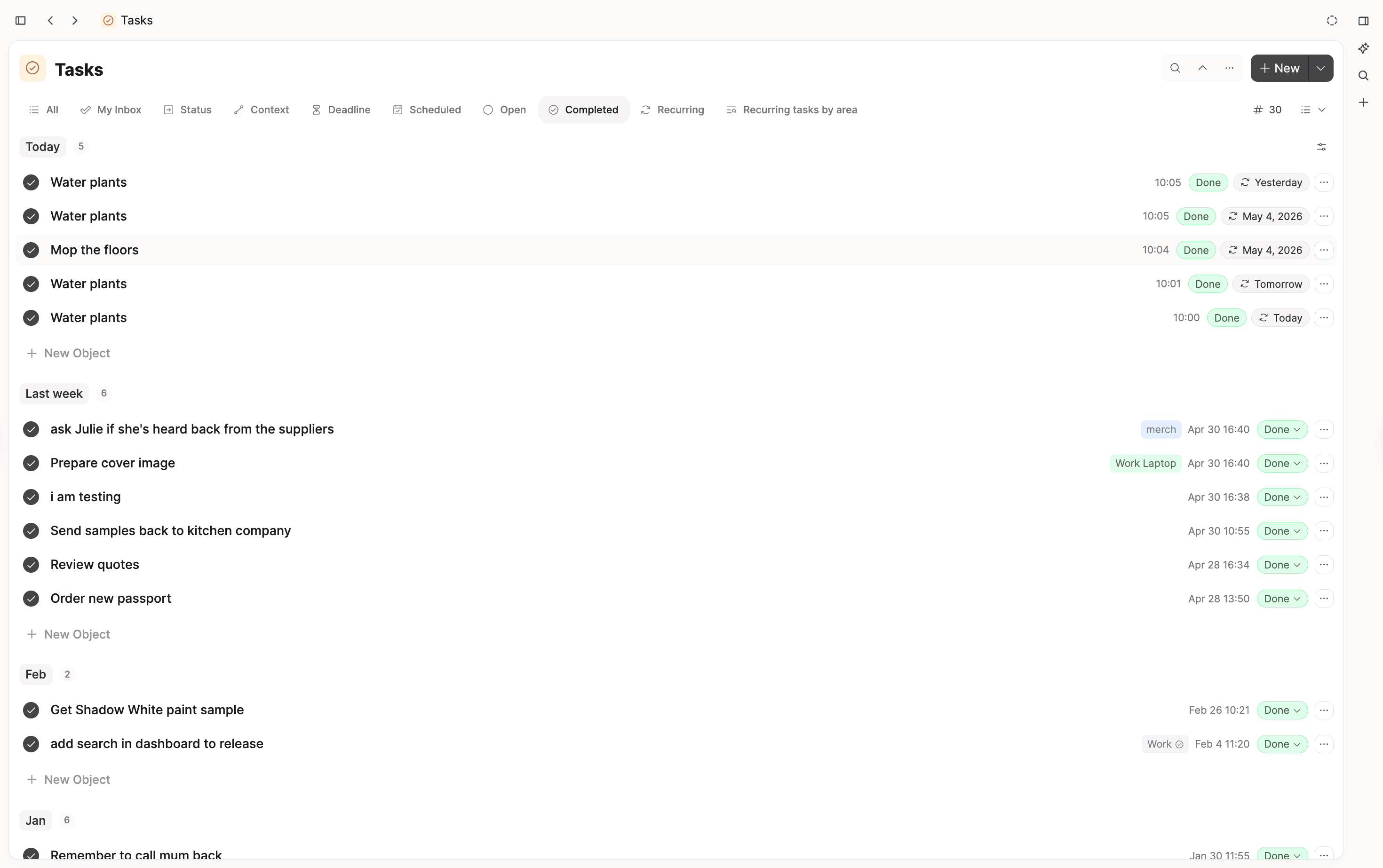 recurring tasks completed