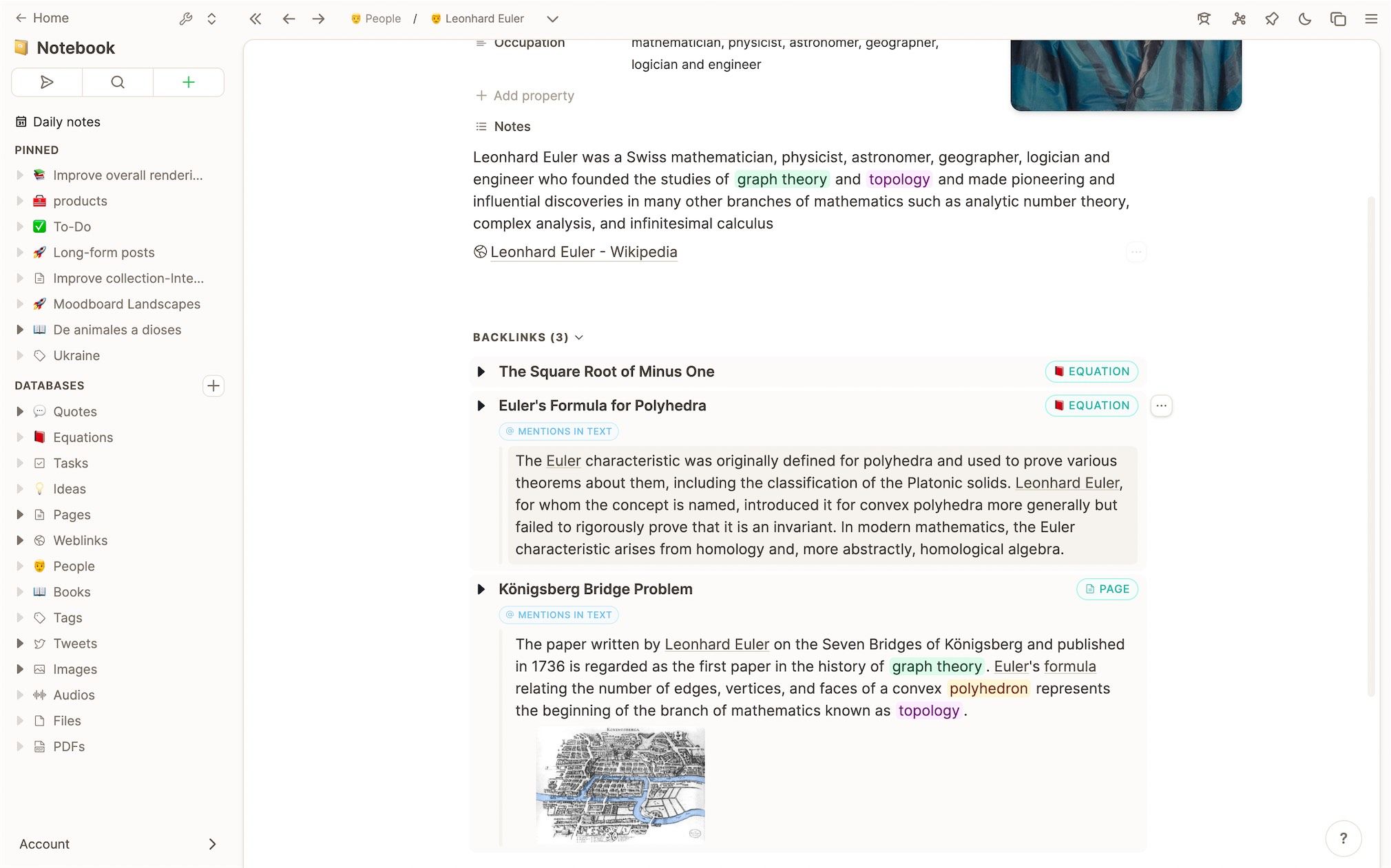 Backlink section of a page