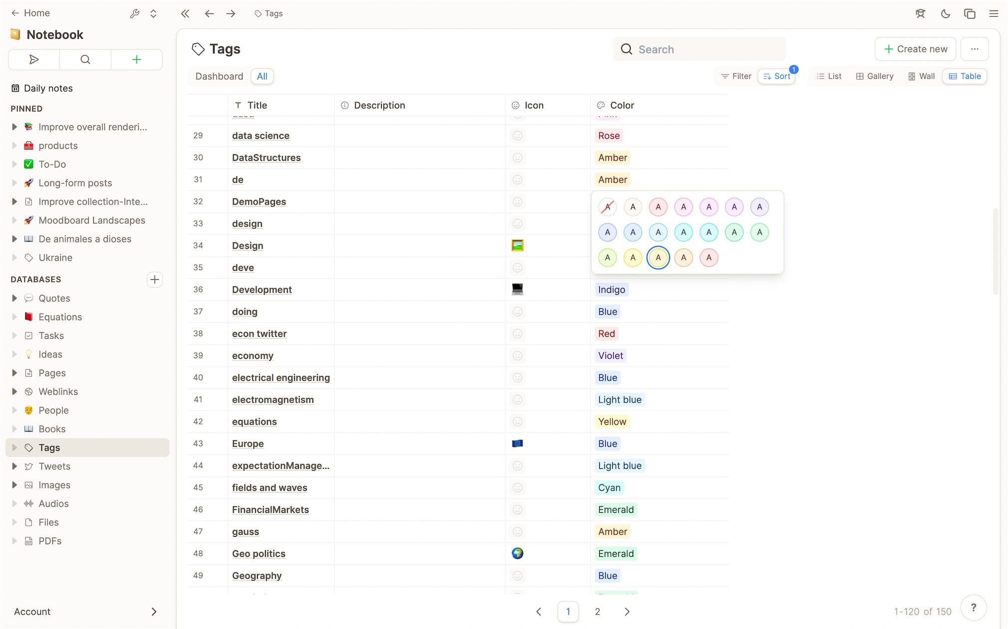 Color picker in table view