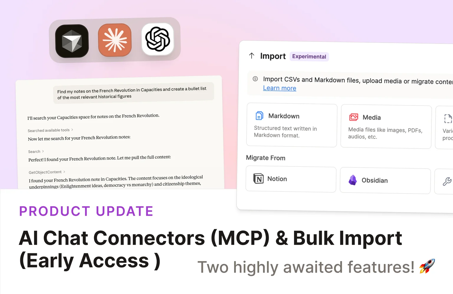 AI Chat Connectors and Early Access to Bulk Import!
