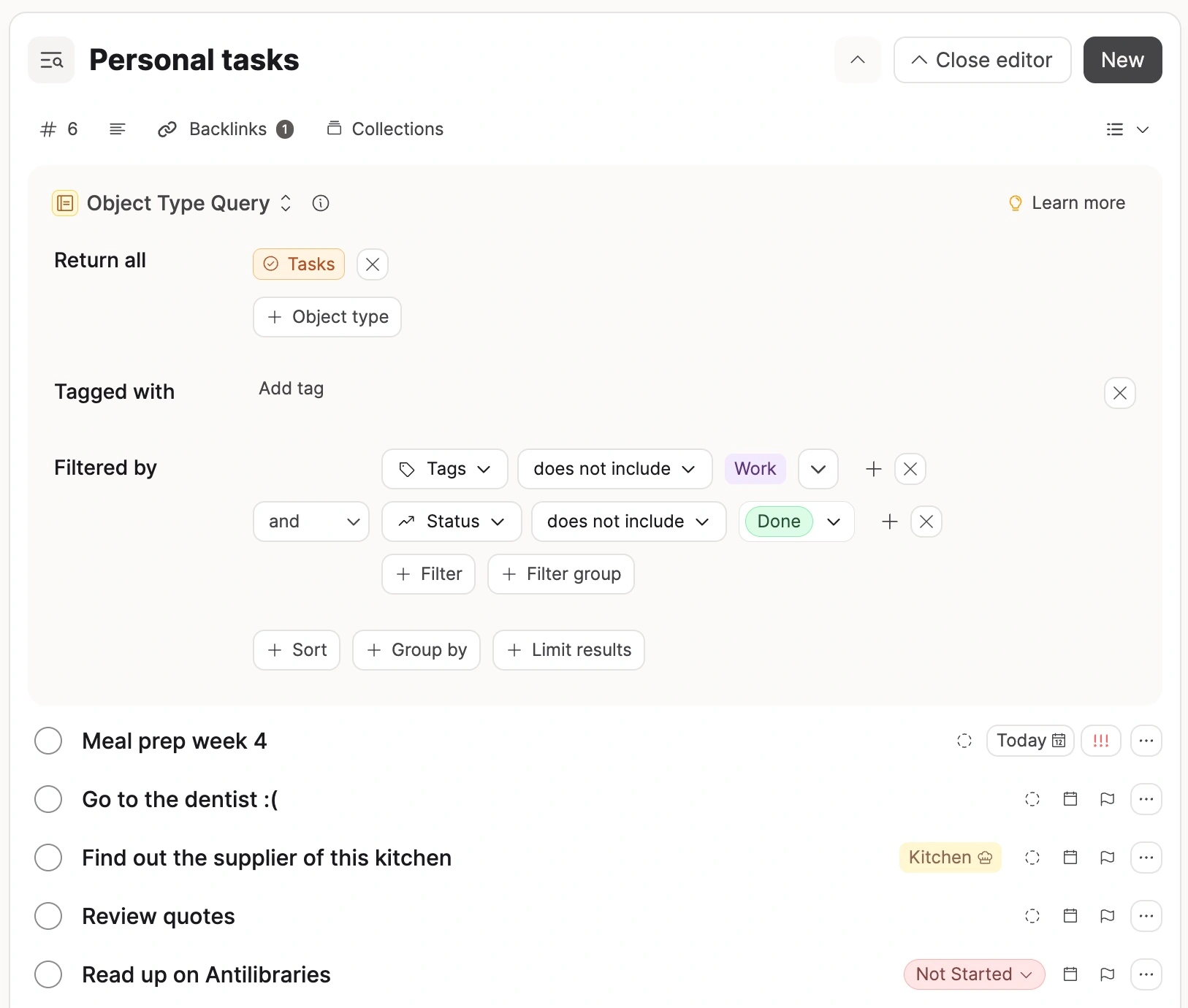 Query builder with filter conditions and results