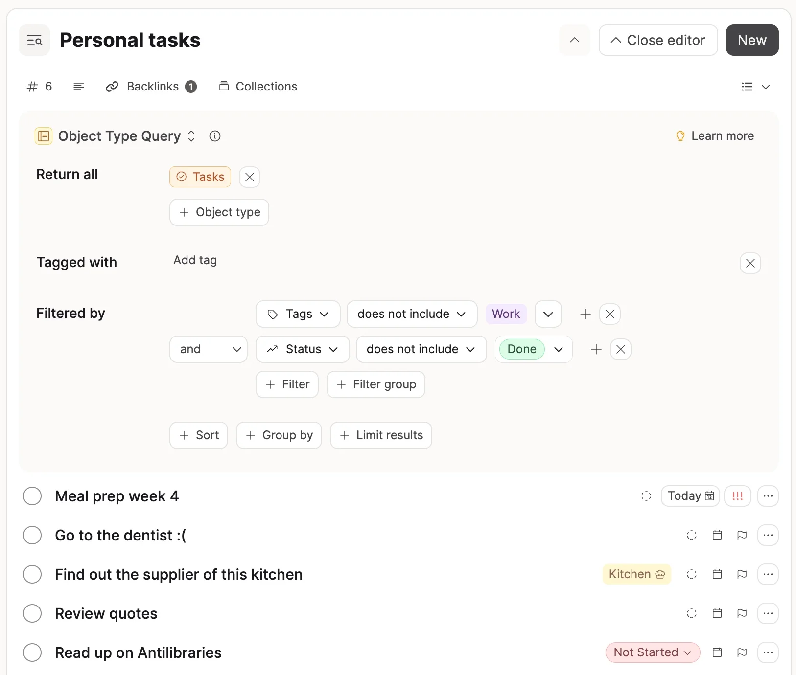 Query builder with filter conditions and results
