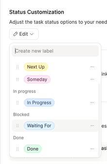 Customizing task status labels and categories