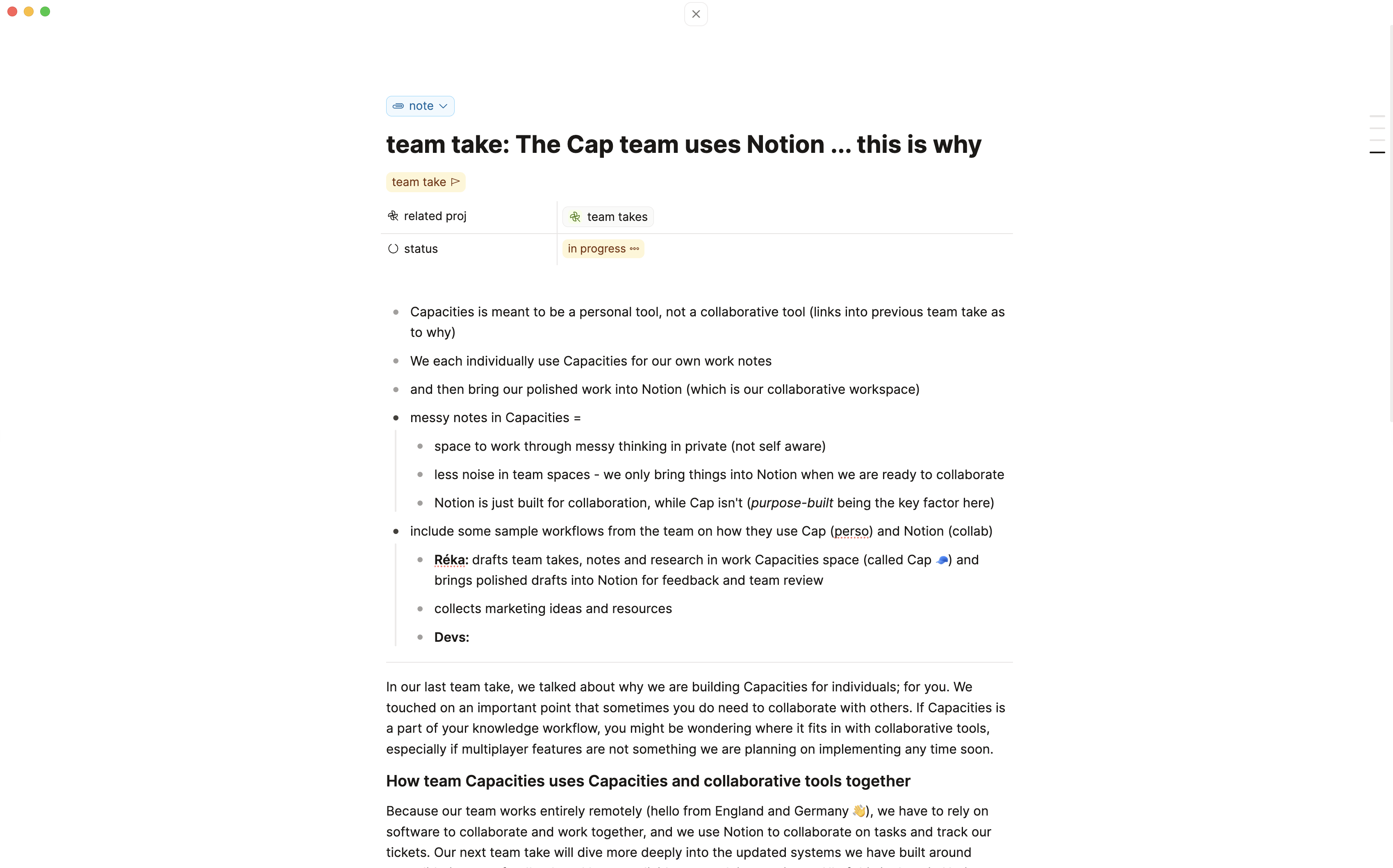 Capacities notes and first draft