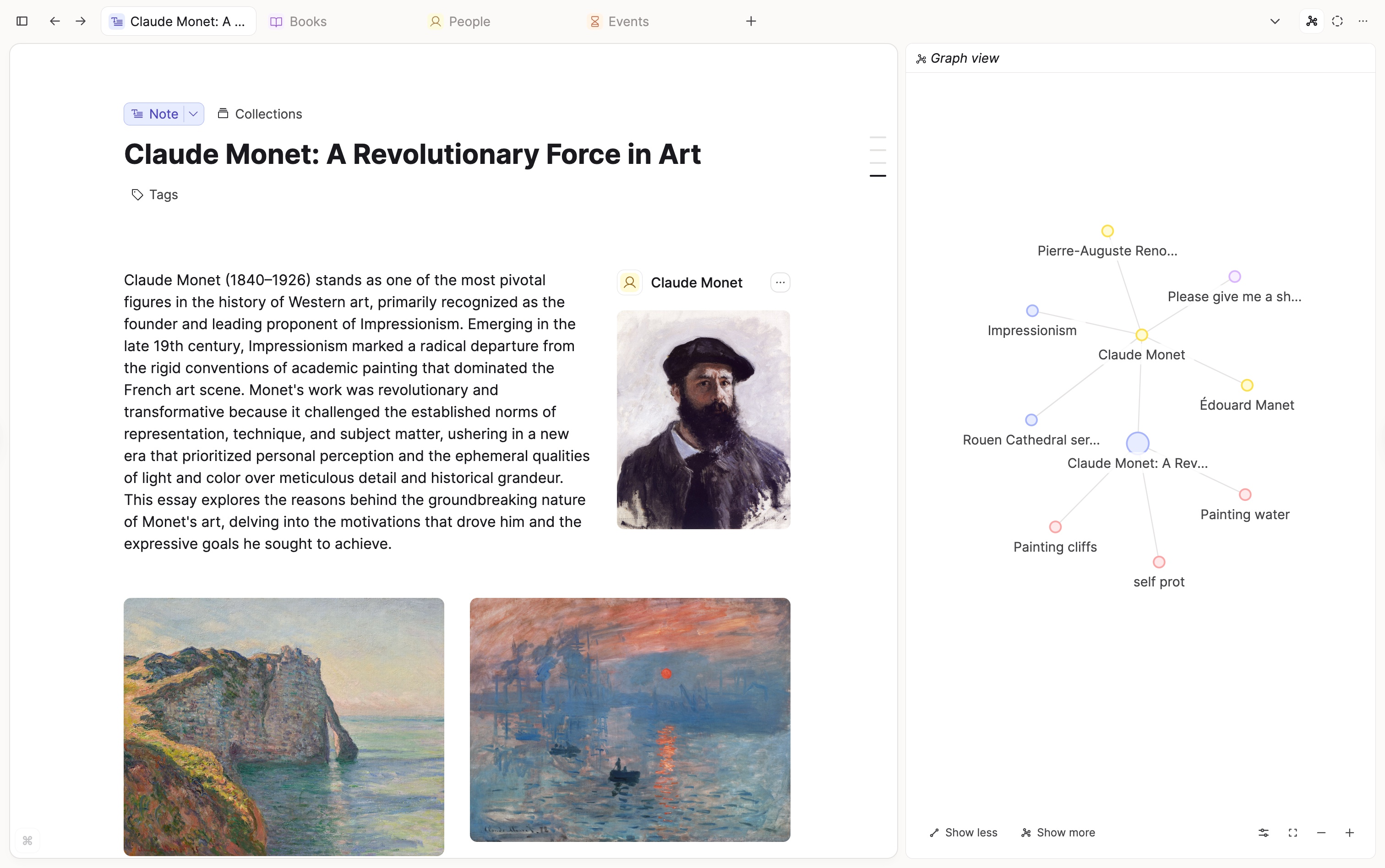 Capacities desktop app — daily note linked to person, project and book objects