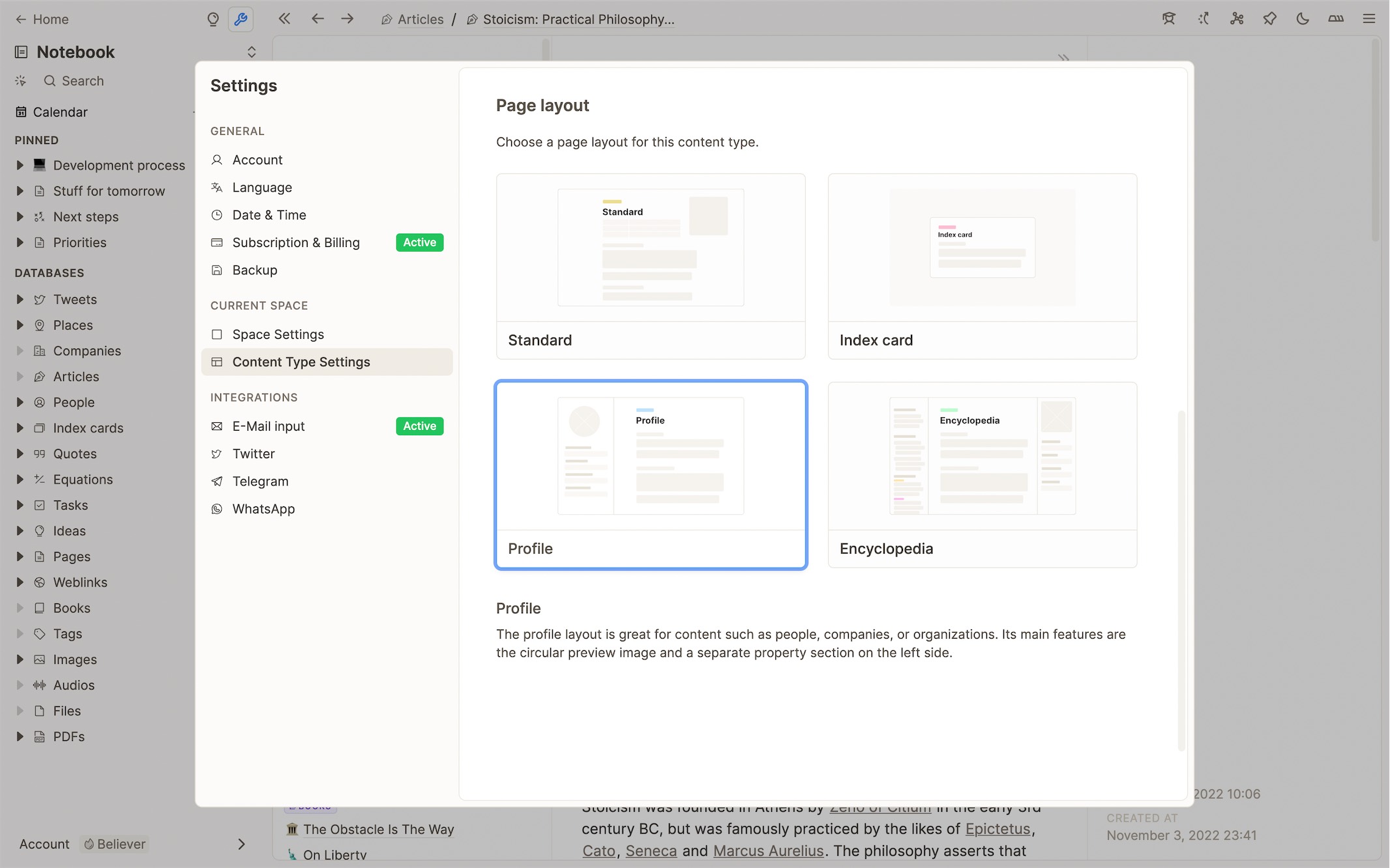 Page layout settings