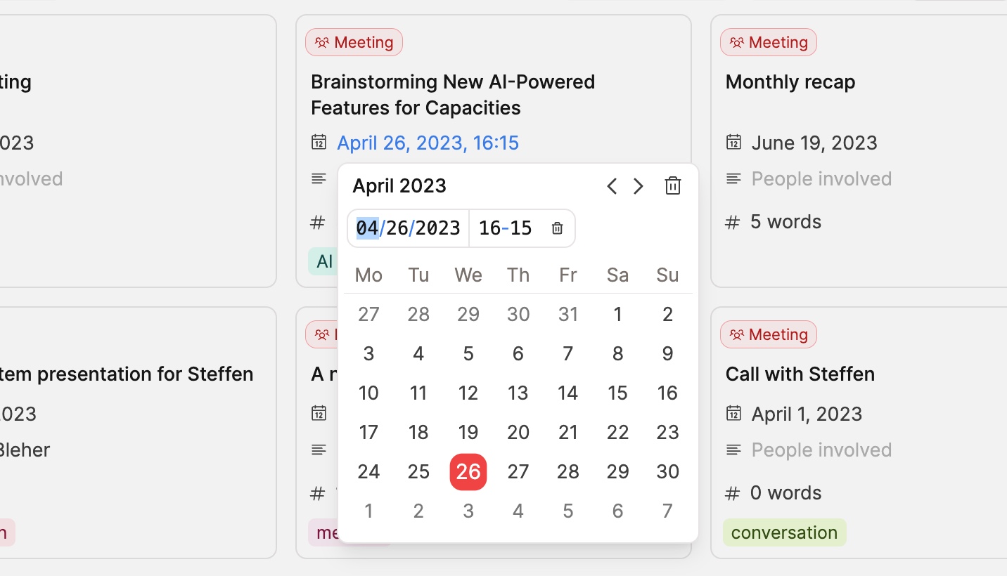 Editing of a date property from the card