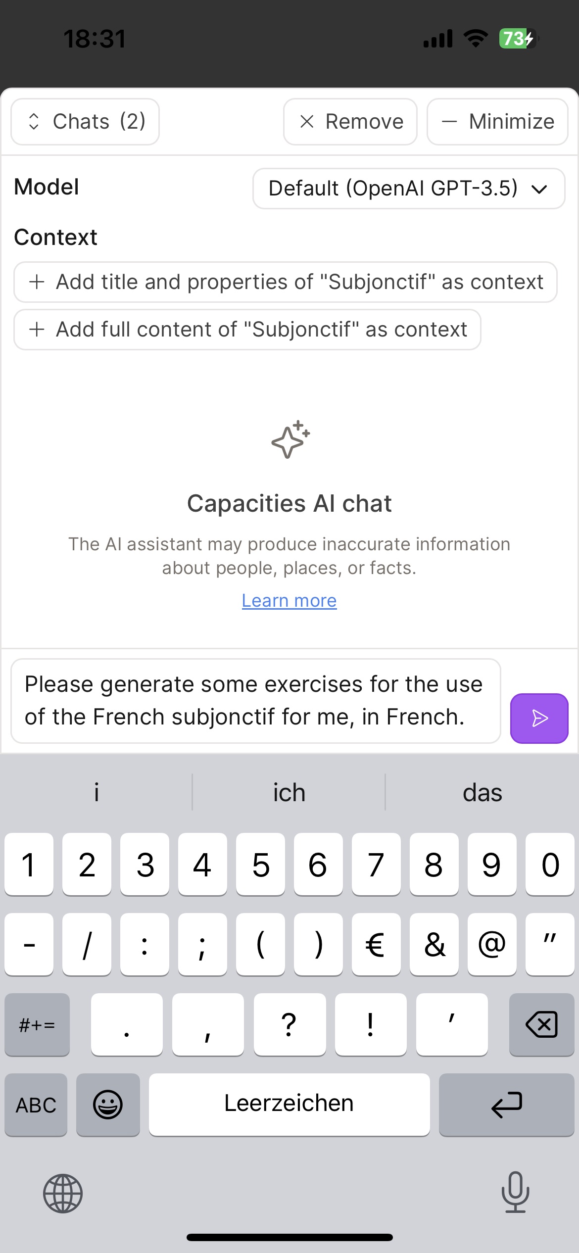 Mobile AI write your message