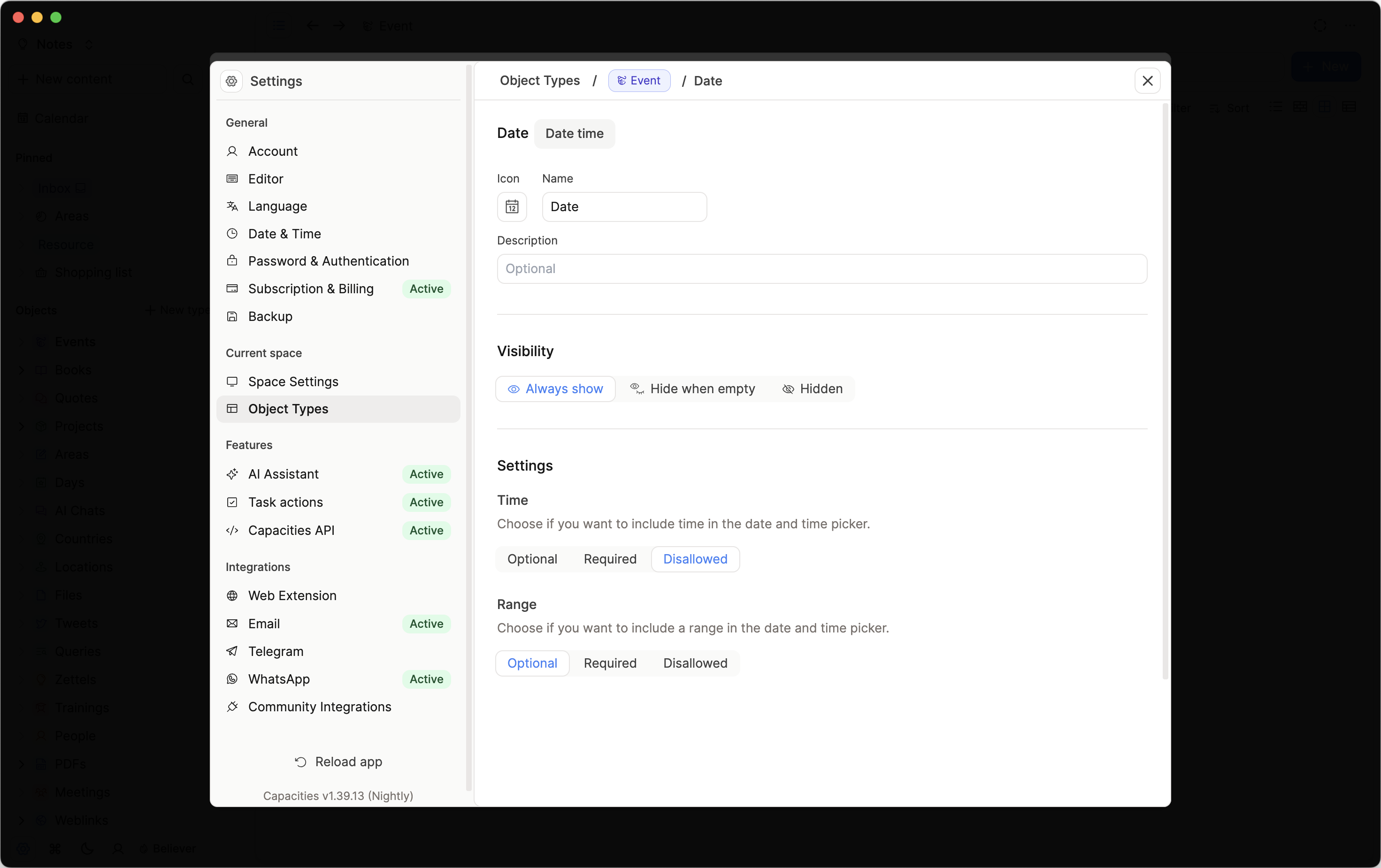 Date property settings