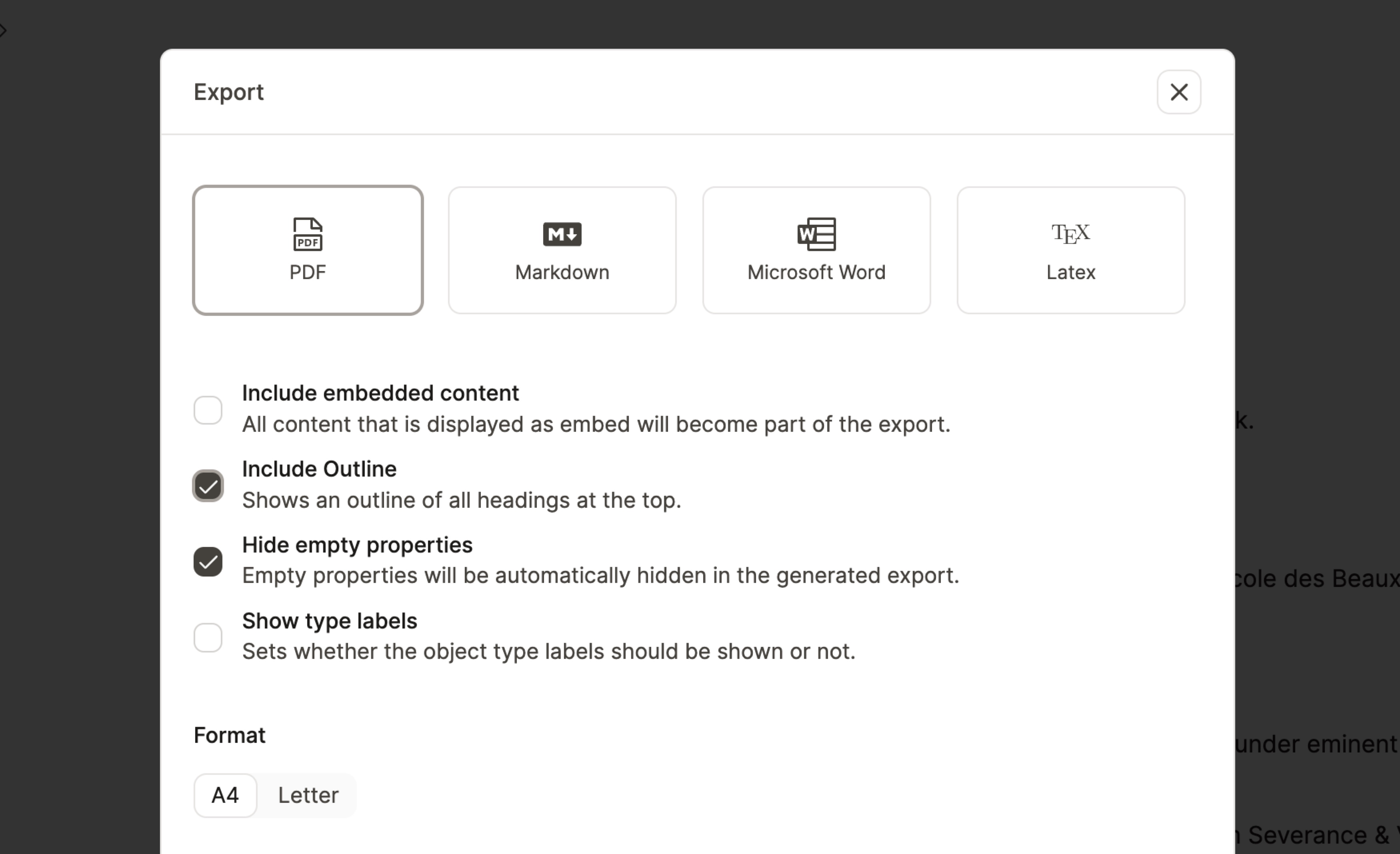 Outline of your content in our PDF, Word, and Markdown exports