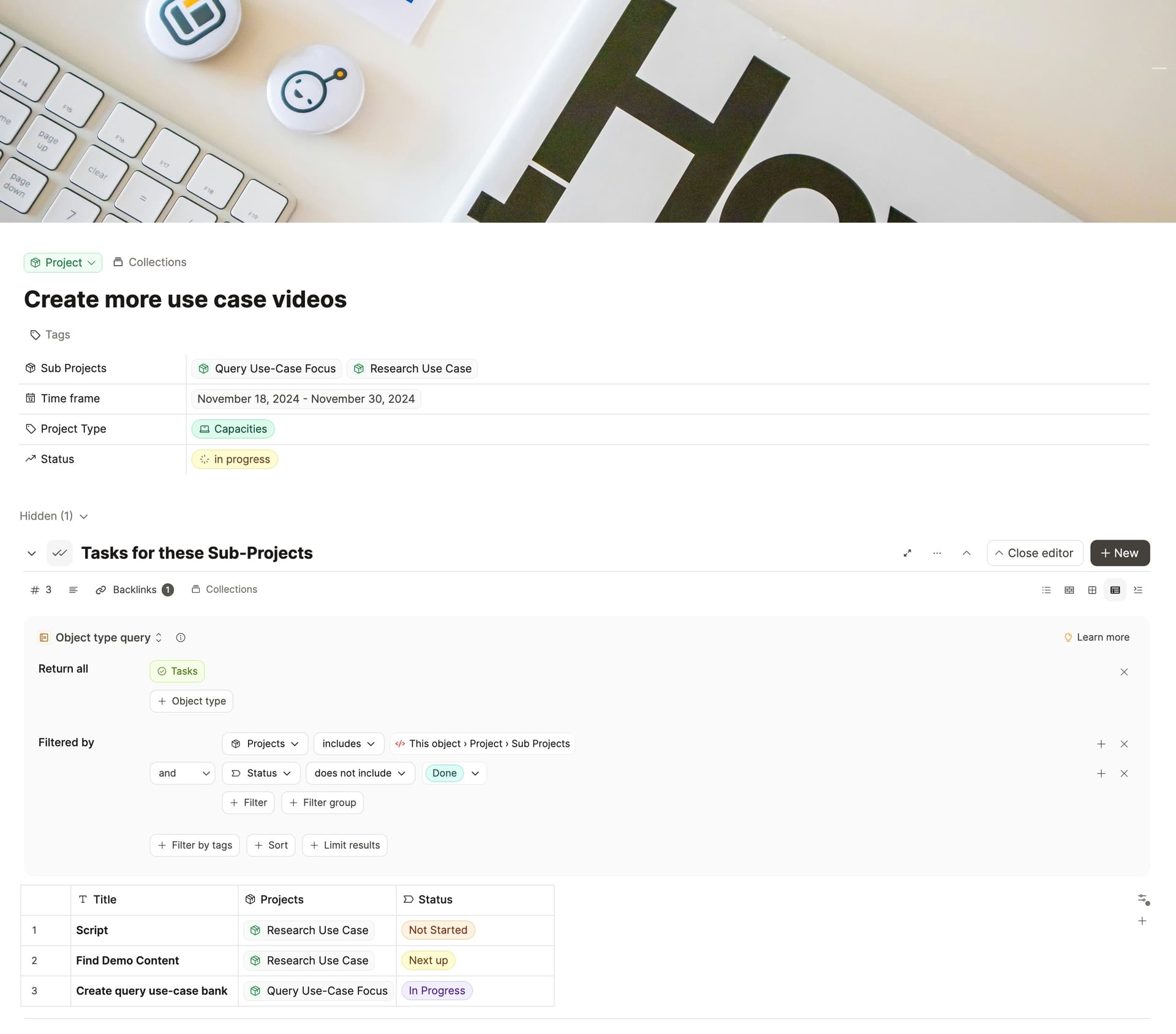 Sub project tasks