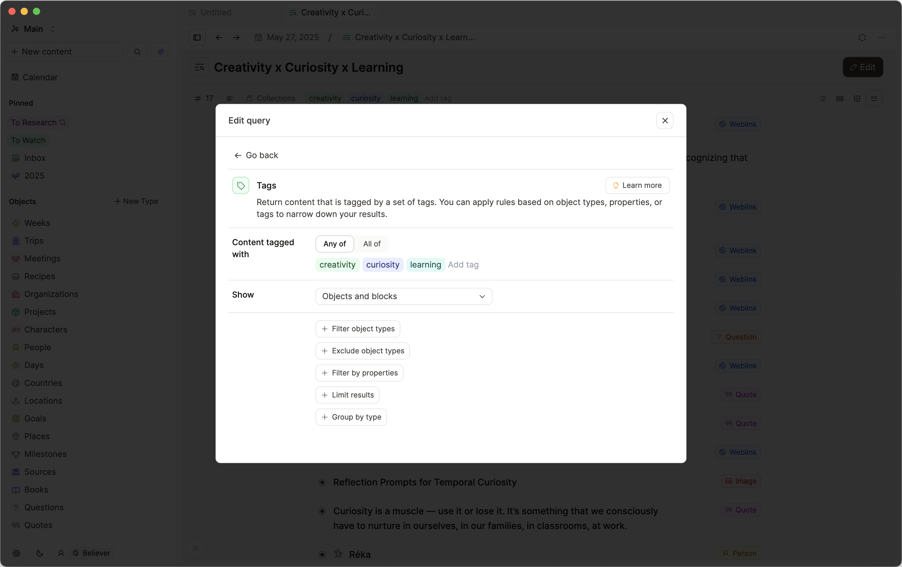 tag query setting